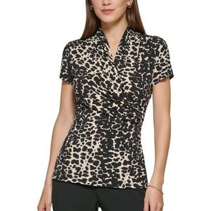 Dkny Animal Print Draped Surplice Wrap Blouse,modern,classic,staple,career wear